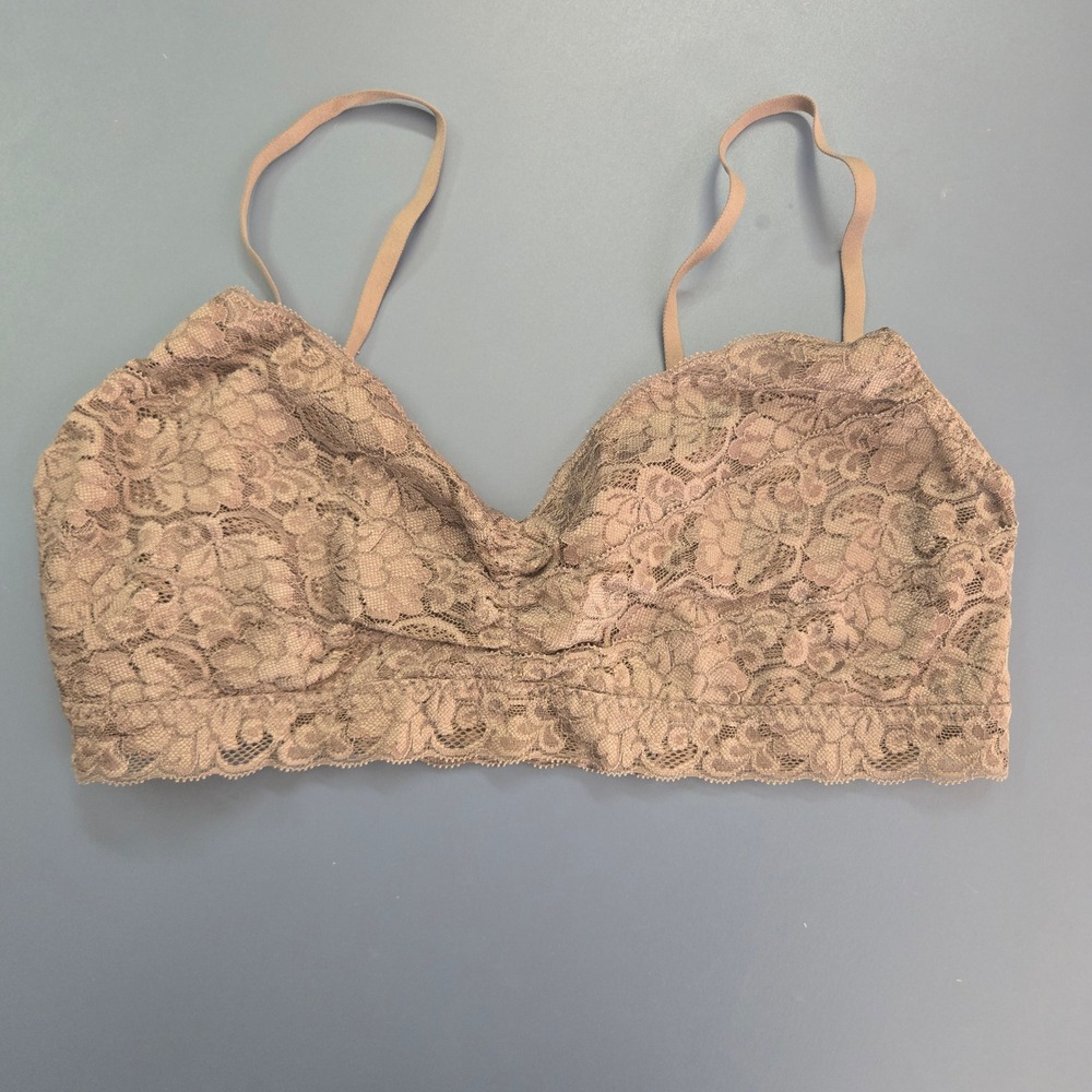 Jasmine & Ginger Taupe Mauve Floral Lace Bralette XL Adjustable Straps Wireless